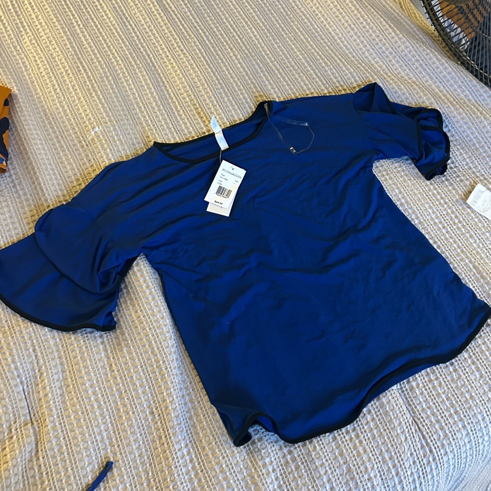 Women's Blue Ruffle Sleeve Top